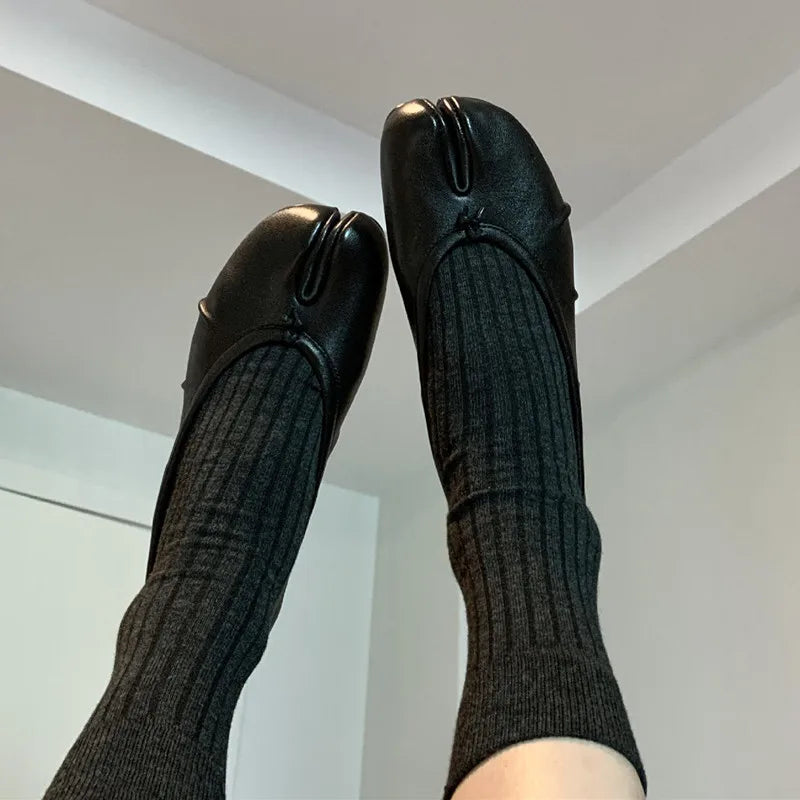 Soft Women Tabi Ballet Flats - Split Toe, Leather, Casual