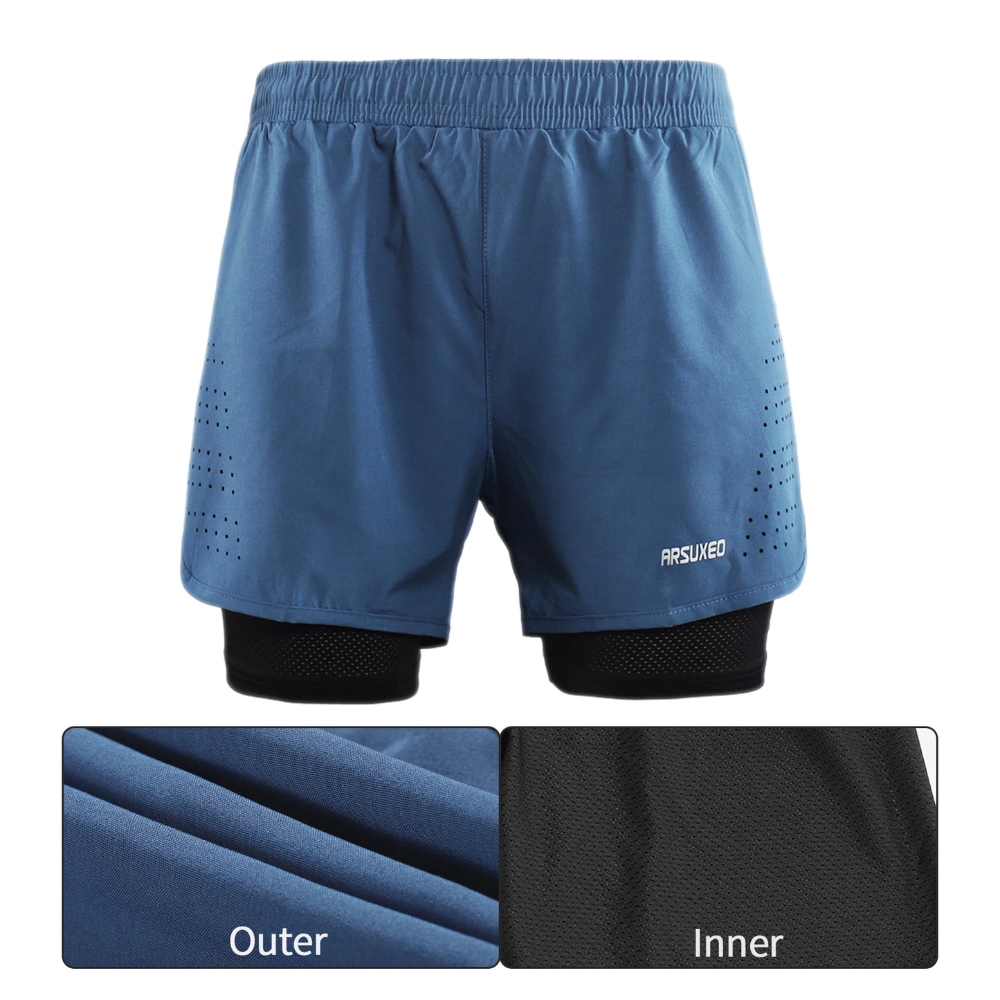 Stretchy men's 2-in-1 running shorts - longer liner, polyester blend, for jogging and gym