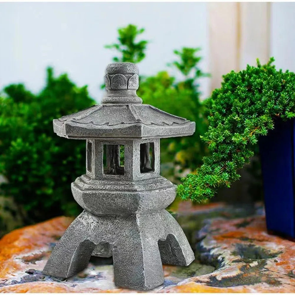Lanterna solare pagoda in pietra resina ornamento da giardino stile zen cinese luce esterna decorazione ecologica autunno 2026