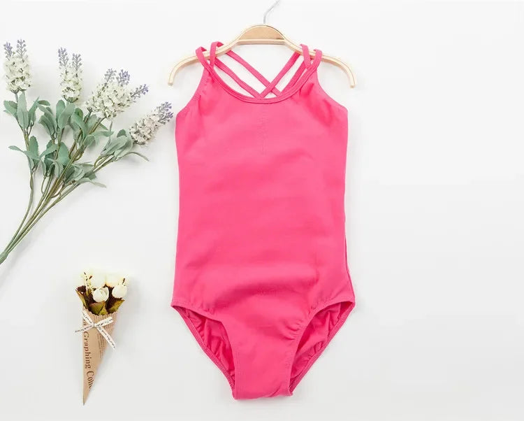 Breathable girls' leotard – durable double-strap camisole, cross-back, cotton, gymnastics and ballet training