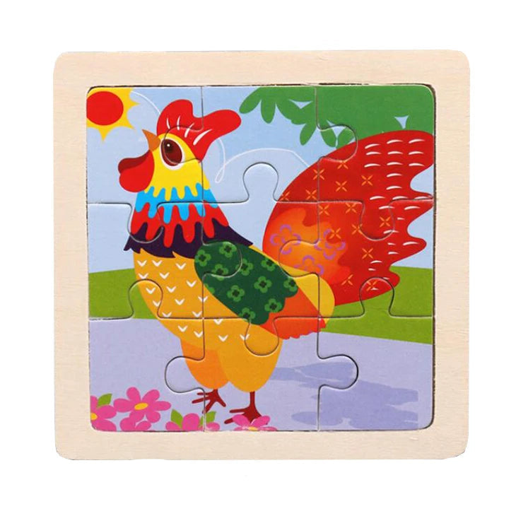 Kids Wooden Jigsaw Puzzle - Montessori Cartoon Animal Vehicle Educational Toy for Children