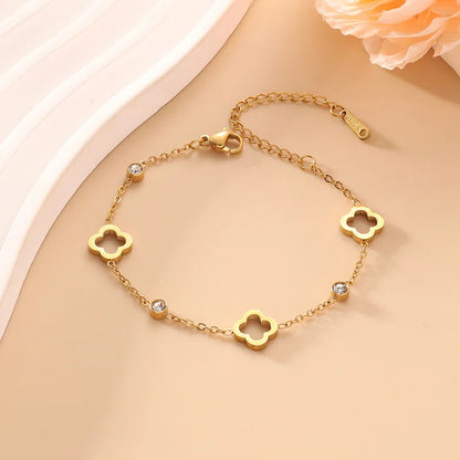 Set de pulseras de acero inoxidable con flor de trébol, regalo dorado