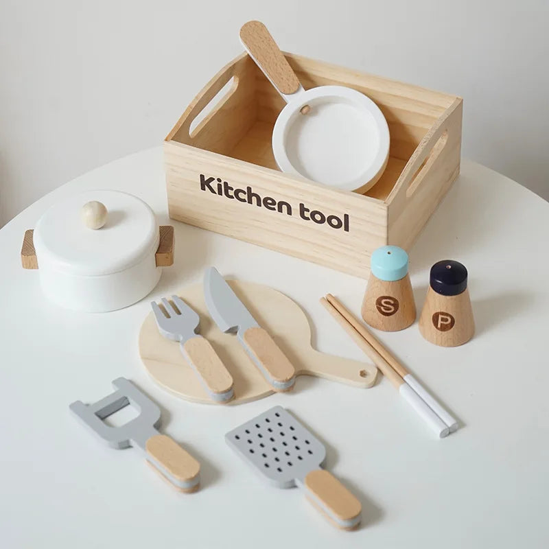 Set da gioco da cucina per bambini in legno con accessori per tagliare alimenti - Frutta, verdura e giocattoli da forno