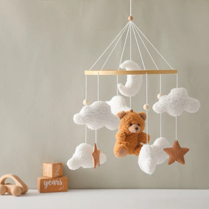 Wooden Crib Mobile Felt Bear Musical Newborn Sensory Toys