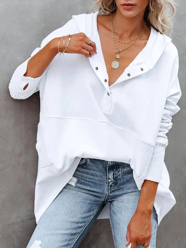 Oversized dameshoodie - halve knoopsluiting, katoen, casual kleding