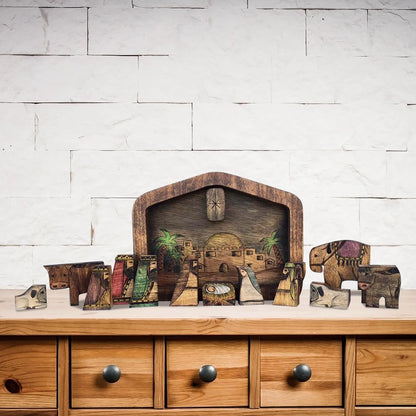 Wooden Nativity Puzzle With Wood Burned Design, Jigsaw Puzzle Set For All Ages, Holiday Desk Decor Gift