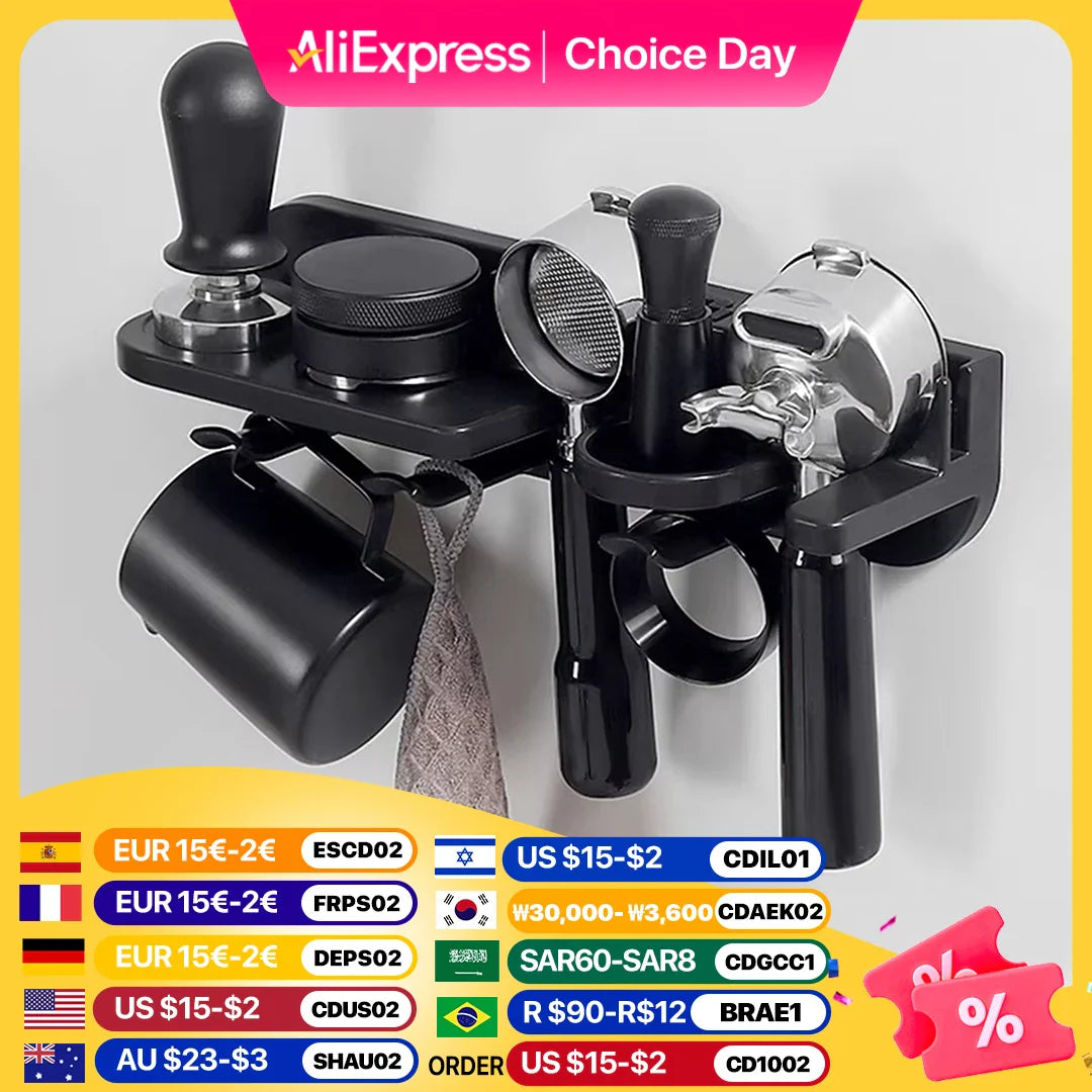 Portafilter Wall Rack Self Adhesive Espresso Holder Fits 51mm 54mm 58mm Coffee Setup Fall 2025 Space Saving Organizer