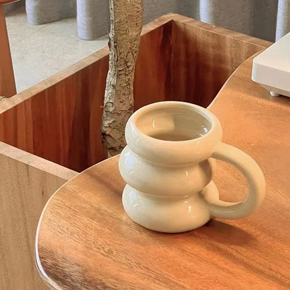 Keramik Kaffeetasse Kawaii Kreis Design Koreanischer Niedlicher Stil TikTok Viral Herbst 2025 Mikrowellengeeignet Geschenk