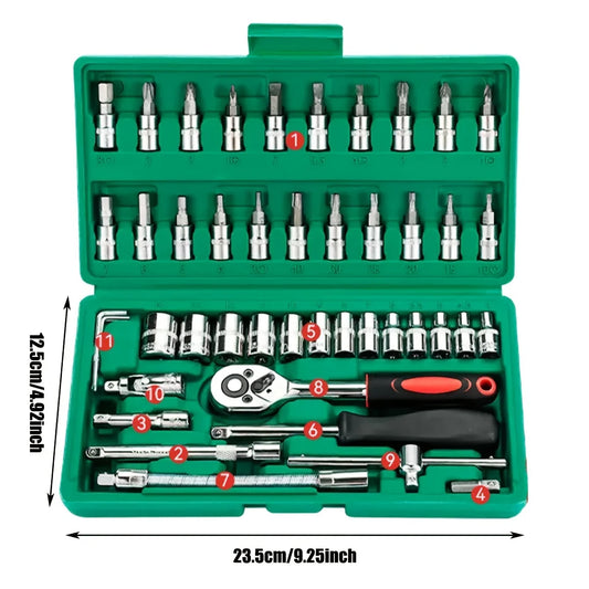 Home Tools Drive Socket Set - 1/4 Inch Ratchet Wrench & Metric Hex Bit Kit for Mechanics