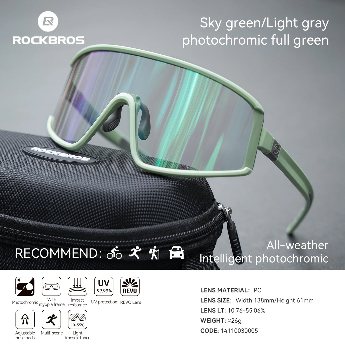 Cycling Sunglasses Polarized UV400 Anti-Fog Photochromic Outdoor Eyewear All-Season Non-Slip Unisex