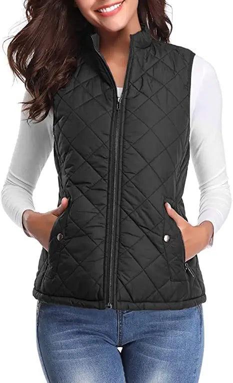 Lightweight Women Quilted Vest - Stand Collar Cotton Winter