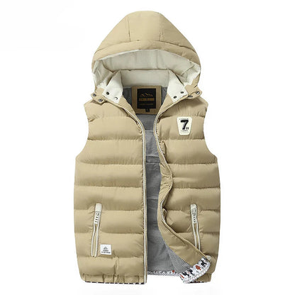 Windproof Men Hooded Vest - Quilted Padded, Polyester, Autumn