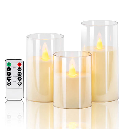 3Pcs/Set LED Flameless Candles with Remote Control - Flickering Light for Weddings & Home Decor