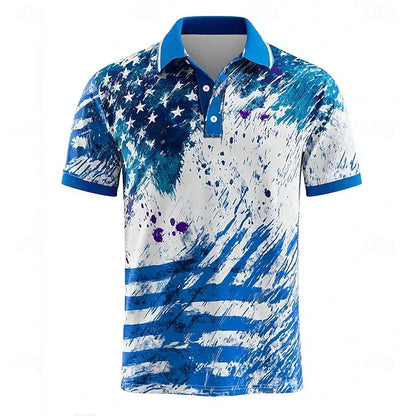 Lightweight men's polo shirt - graphic flag print, cotton, casual summer wear for outdoor events