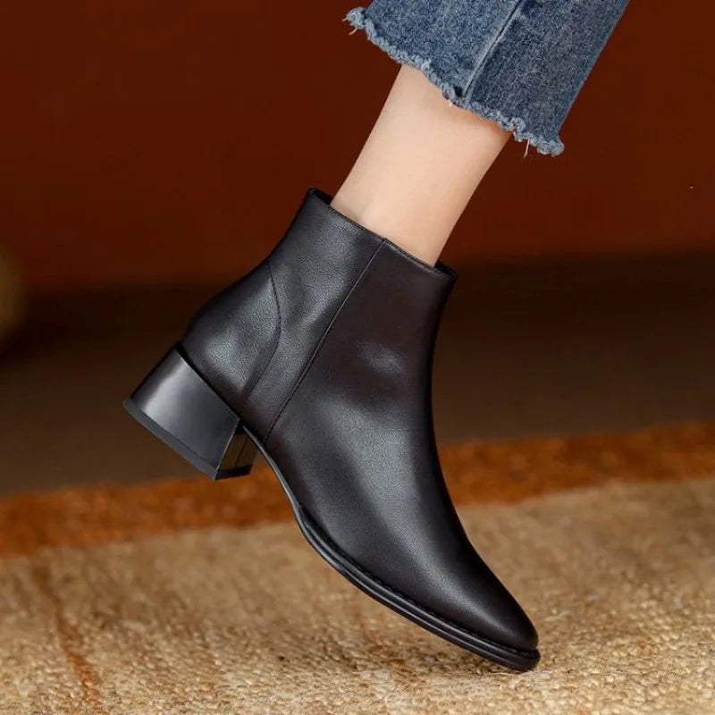 Supportive Women’s Ankle Boots - Pointed Toe Leather Office