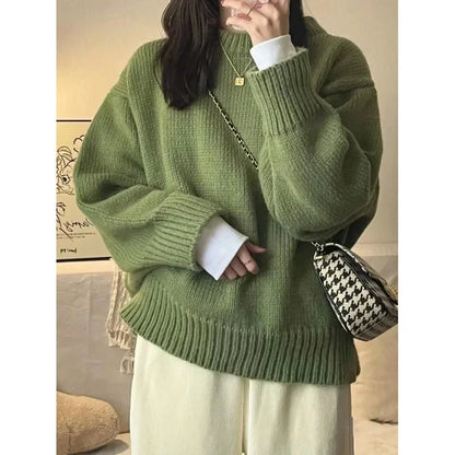 Oversized hyggelig damesweater - rundhalset strik, lag-på-lag