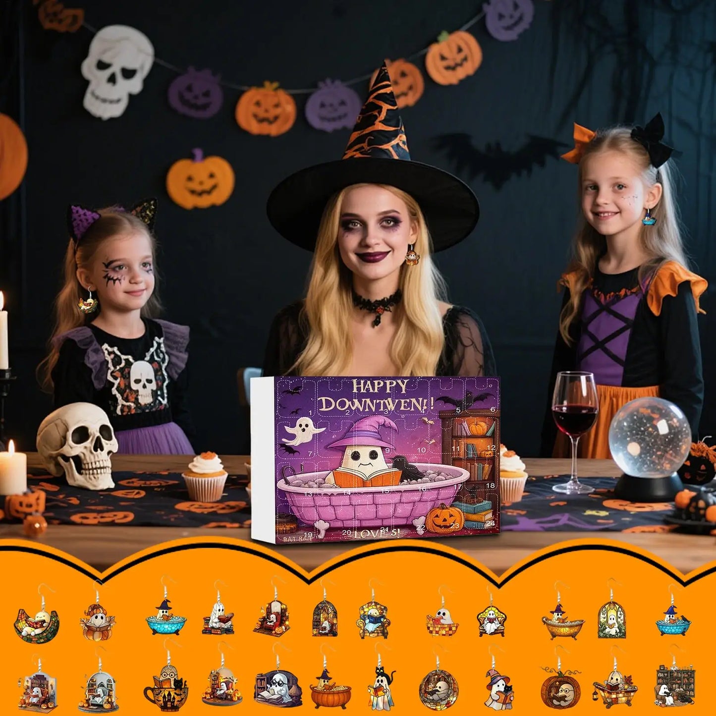 Calendario dell'Avvento di Halloween Orecchini Fantasma Set da 24 Giorni