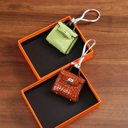 1+1 Free Birkin Inspired Mini Hand Bag - Crocodile Pattern Mini Bag Charm Keychain