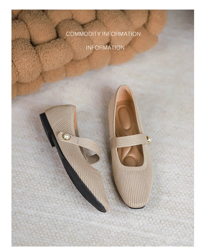 Stretchy Women Mary Jane Flats - Ribbed Knit For Spring