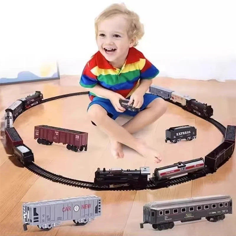 Retro Steam Electric Train Set with Lights - Christmas Railway Toy for Kids, Perfect Holiday Gift