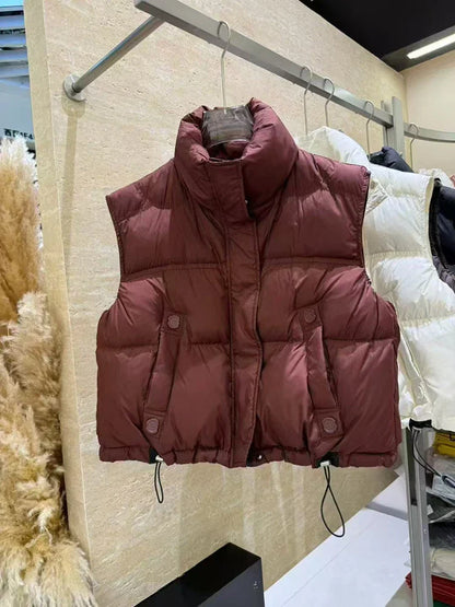 Warm Women’s Down Vest - Stand Collar, Duck Down, Winter