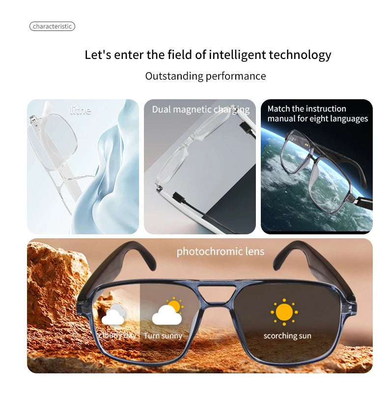 Smart Bluetooth Photochromic Sunglasses With Audio Mic