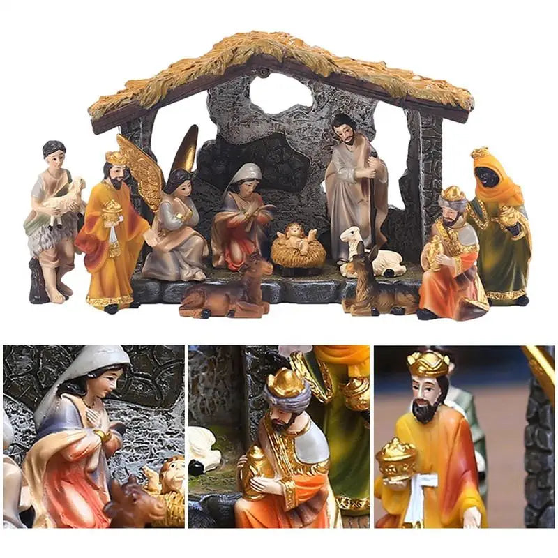 Nativity Scene Set 12-Piece Resin Tabletop Nativity Set for Christmas Indoor Decor Timeless Centerpiece