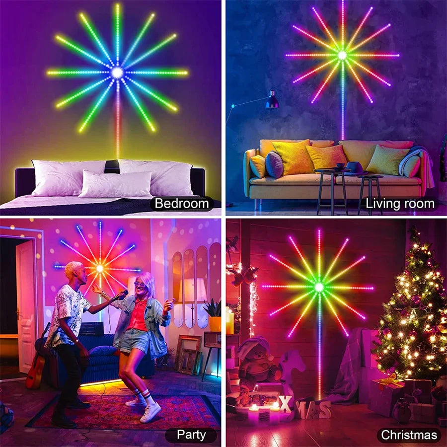 Smart RGB Firework LED String Christmas Lights - App Controlled Starburst Fairy Lights with Music Sync for Parties, Weddings, and Holiday Decor