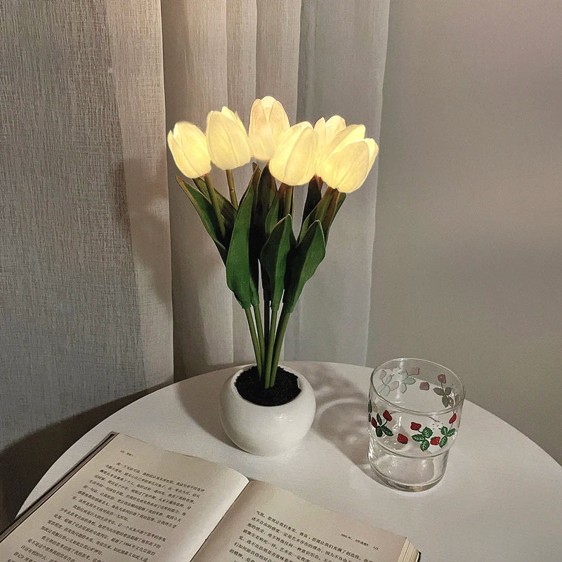 LED natlys tulipan bordlampe romantisk stemningsblomst lys efterår 2025 hjemmedekoration gave