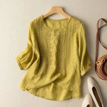 Elegant Embroidered Women's Blouse, Long Sleeve Plus Size Tops with Flattering Fit and Versatile Style-1