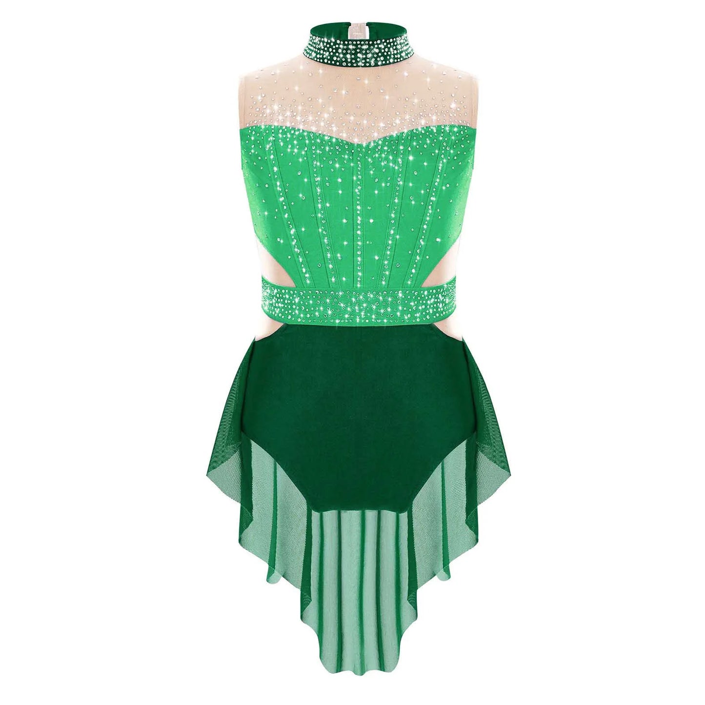 Lightweight Girls' Leotard - Rhinestone Embellished, Mesh Skirt, Polyester/Nylon/Elastane, For Ballet, Gymnastics