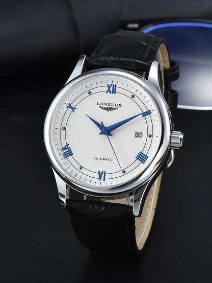 Automatic Watch Leather Strap Mechanical Date Waterproof
