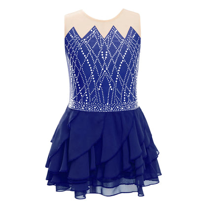 Lightweight Girls' Leotard - Rhinestone Embellished, Mesh Skirt, Polyester/Nylon/Elastane, For Ballet, Gymnastics