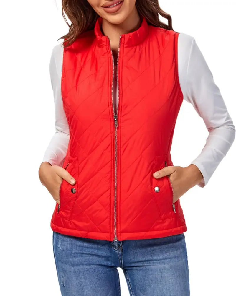 Lightweight Women Quilted Vest - Stand Collar Cotton Winter