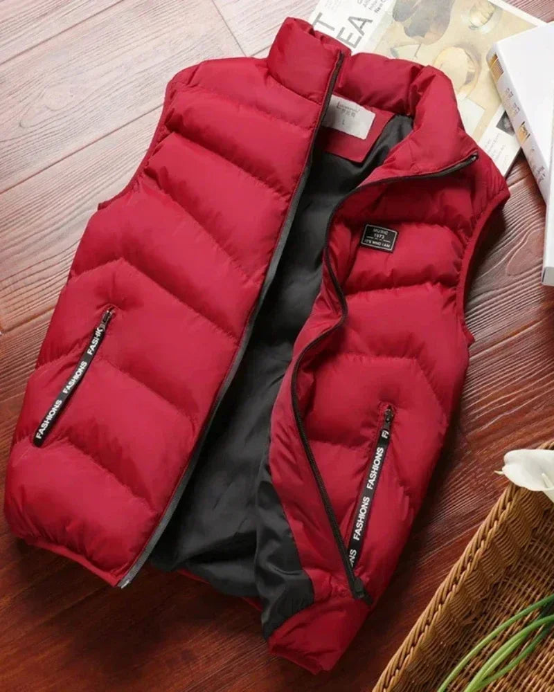 Warm Men’s Puffer Vest - Short Quilted, Polyester, Winter