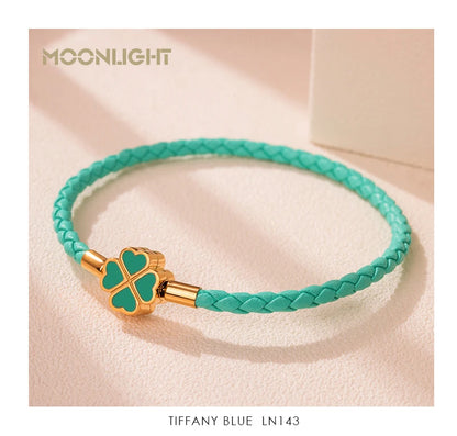 Firekløver flettet lær lykke armbånd gave