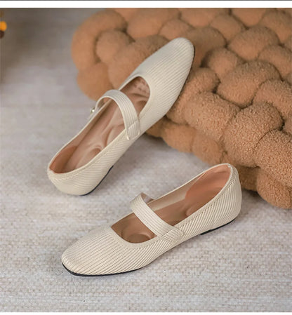 Stretchy Women Mary Jane Flats - Ribbed Knit For Spring