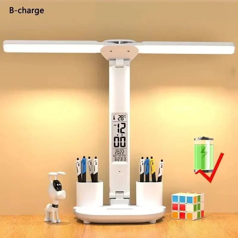 Rechargeable Desk Lamp LED With Fan And Clock Display Study Light Back To School 2025 Portable Adjustable Brightness
