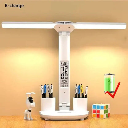 Rechargeable Desk Lamp LED With Fan And Clock Display Study Light Back To School 2025 Portable Adjustable Brightness