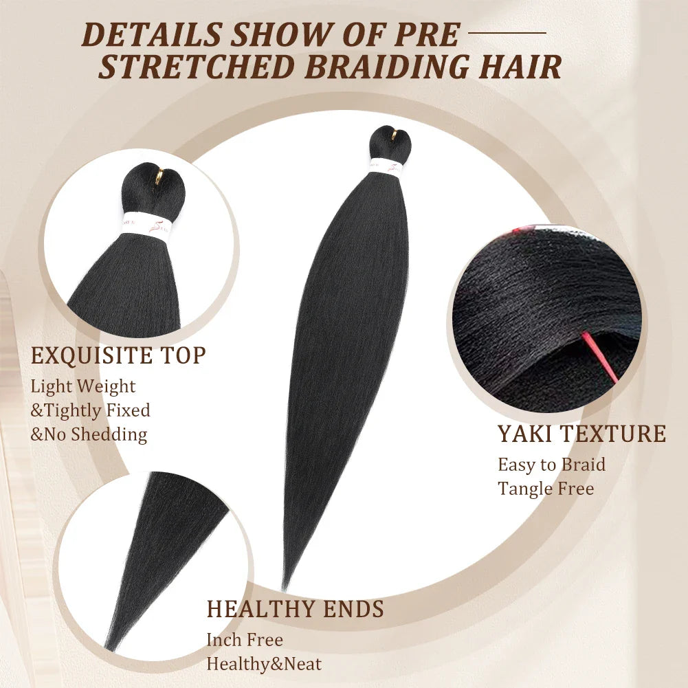 Pre-Stretched Braids Synthetic Ombre Yaki Texture Extensions