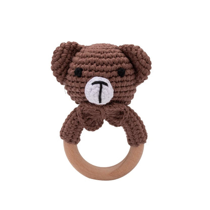 Crochet Bear Teether Rattle Ring Newborn Sensory Toys