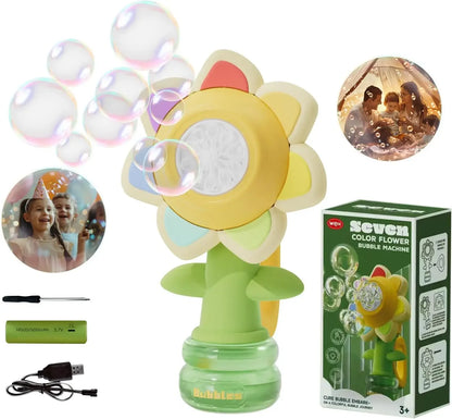 Seifenblasenmaschine für Kinder, Sonnenblumendesign, 3-Gang tragbarer Seifenblasenbläser Spielzeug für Partys