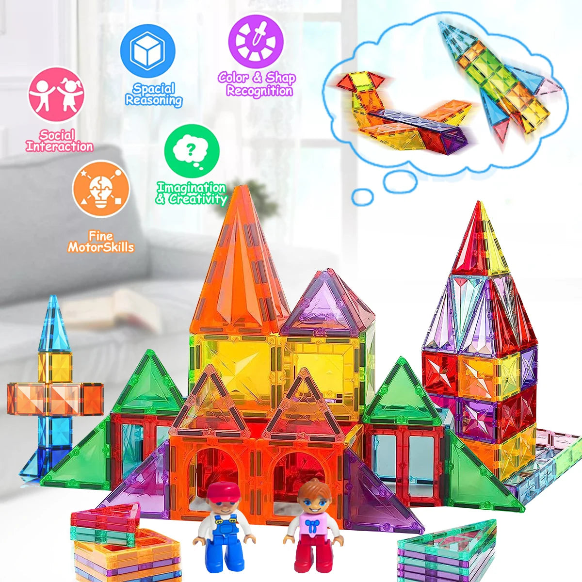Building Magnets Kit Magnetic Building Blocks Set - DIY Educational Magnet Tiles for Kids ...