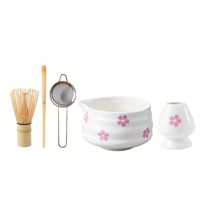 Matcha skål hvid keramik Sakura matcha tesæt med bambus pisker og si forår 2025 gave