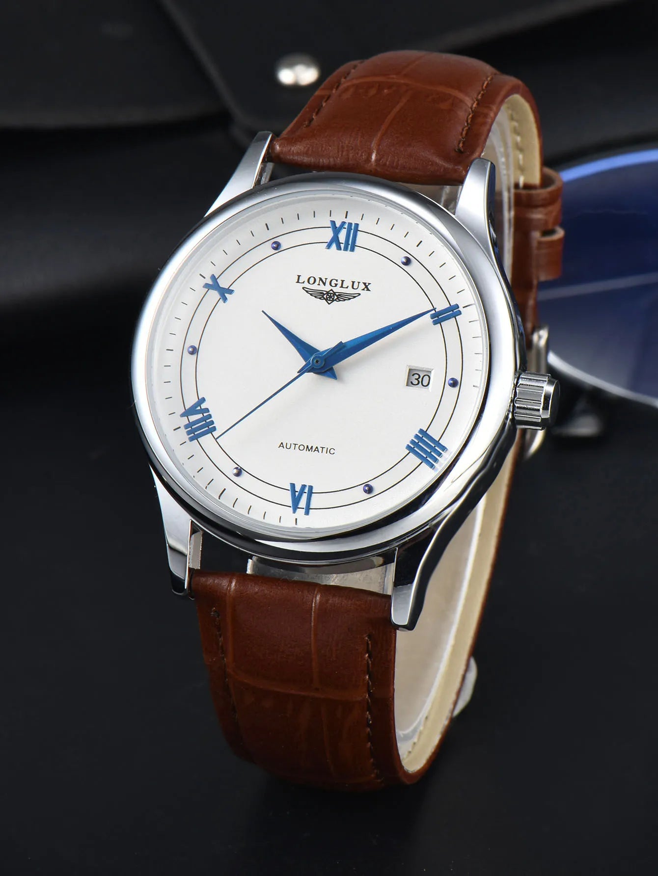 Automatic Watch Leather Strap Mechanical Date Waterproof