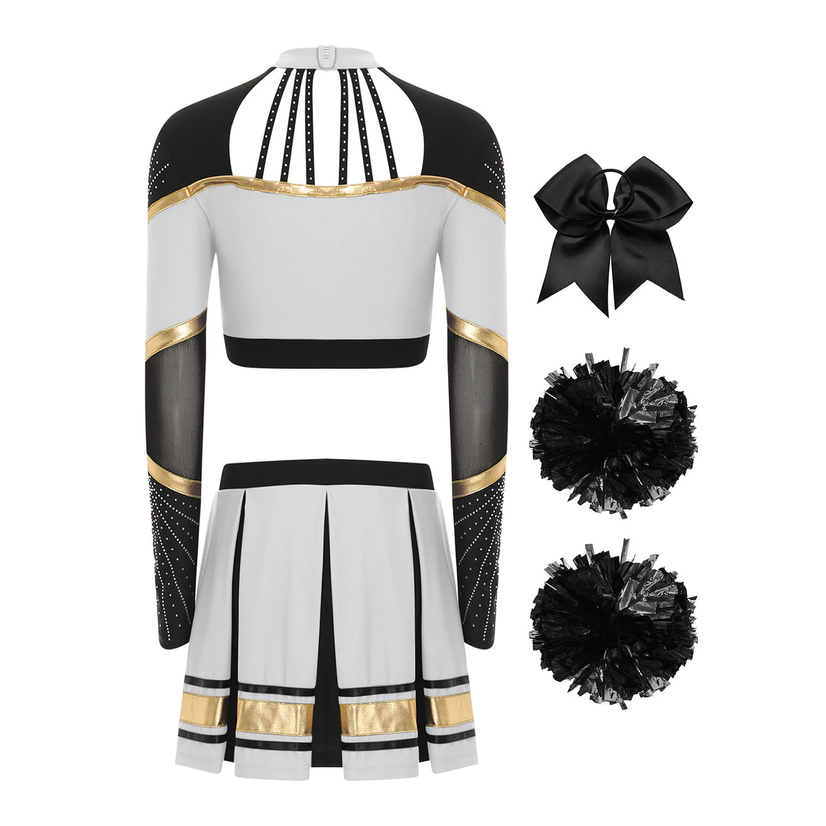 Cosplaykostuum voor cheerleaderoptredens voor vrouwen, crop-top met lange mouwen en geplooide rok met pompons 2026