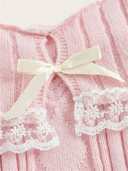 Fitted Womens Off Shoulder Sweater - Ribbed Lace Trim