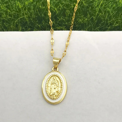 Timeless women's Virgin Mary pendant necklace - 18K gold-plated stainless steel link chain, for everyday wear