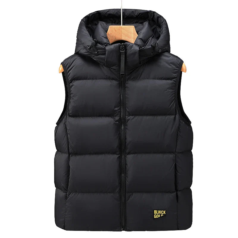 Warm Men's Down Vest - Boxy Quilted, Cotton Blend, Autumn