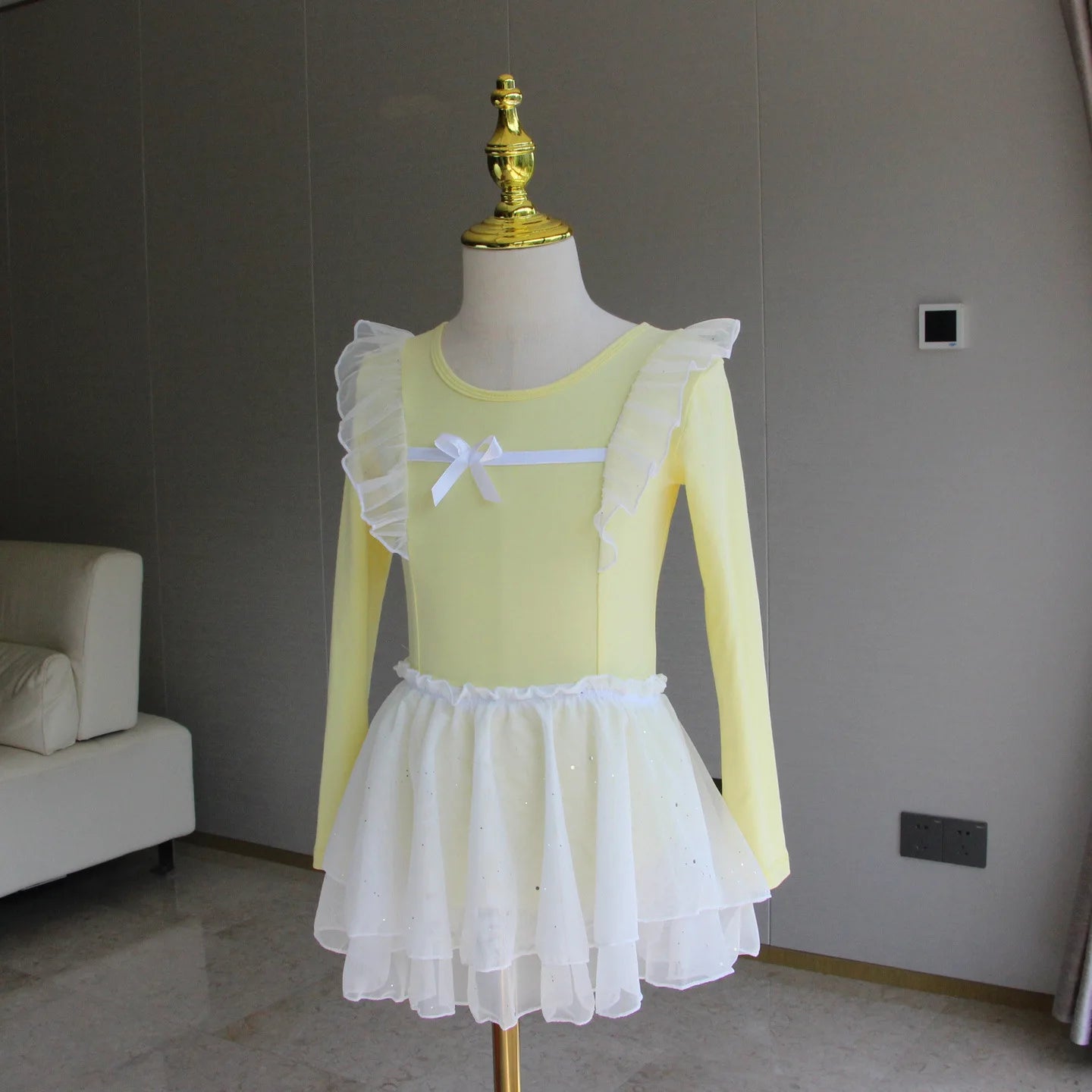 Set body leggero da balletto per ragazze - top con maniche a sbuffo, gonna tutu in tulle, poliestere, per lezione di danza